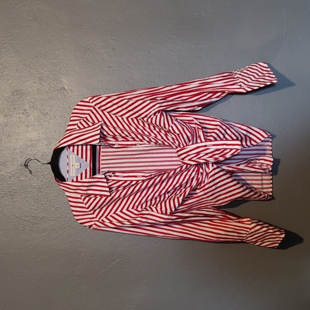 Tommy Hilfiger Red and White Striped Button Up Shirt